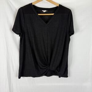 Caslon Blouse Women's XL Black Knot Front Short Sleeve